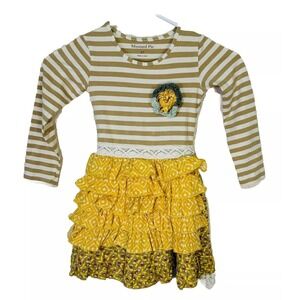 Mustard Pie Girl's Mixed‎ Print and Lace Long-sleeve Apron Dress - size 3T